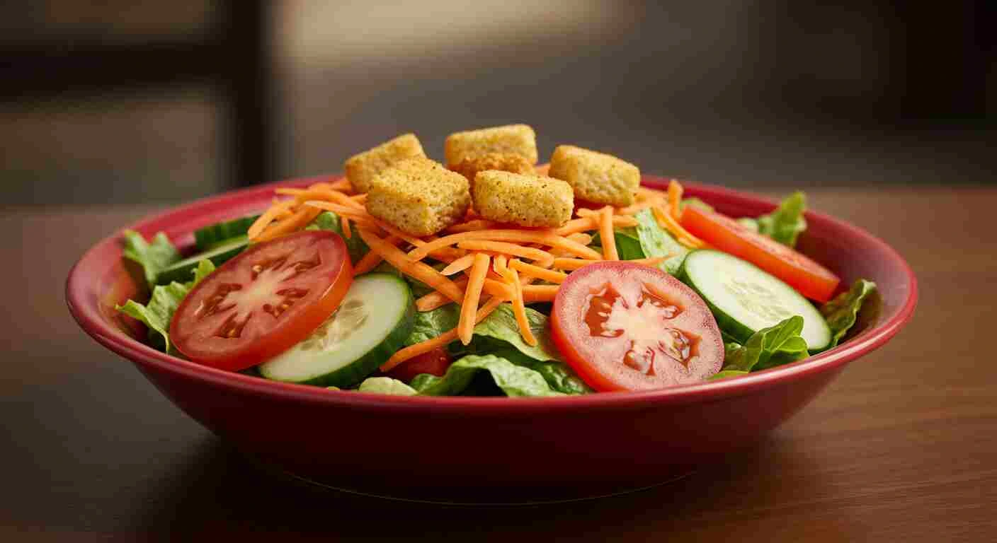 A fresh Firehouse Subs side salad with crisp greens, tomatoes, and toppings.