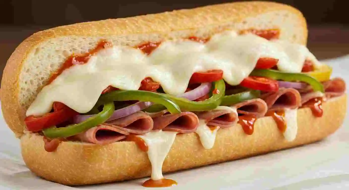 A flavorful sandwich with meatballs, zesty marinara, and a sweet and spicy kick.