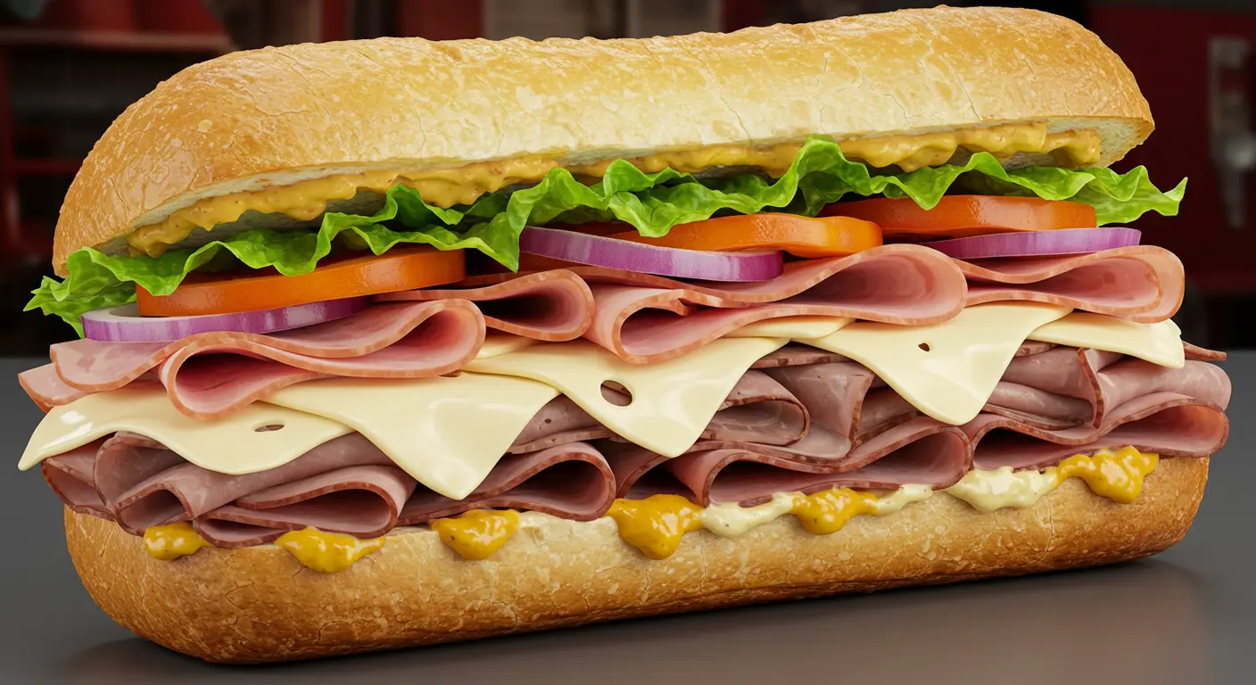 Hook & Ladder sandwich with smoked turkey, honey ham, and melted cheese.